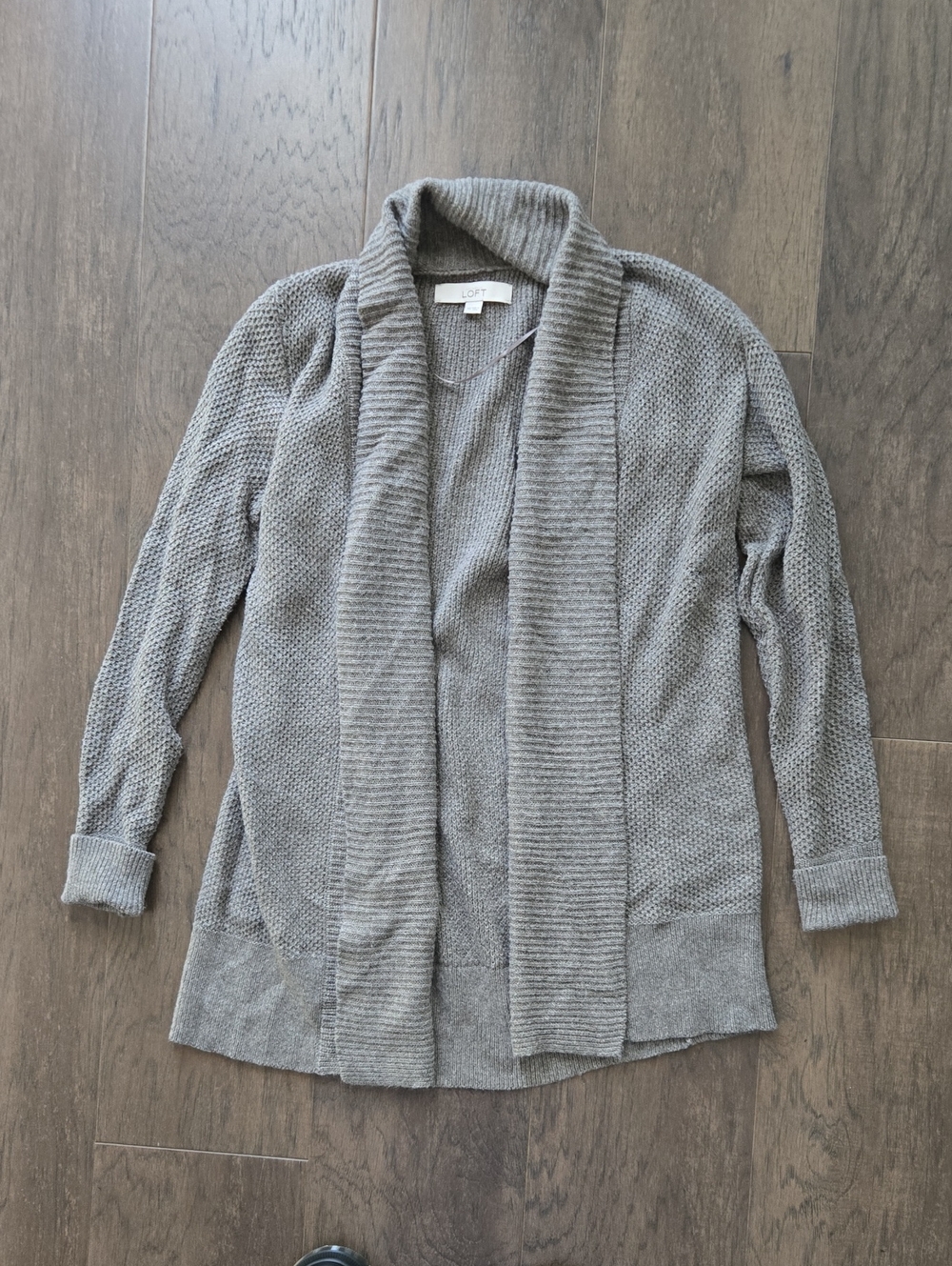 LOFT Light Gray Textured Open-Front Cardigan